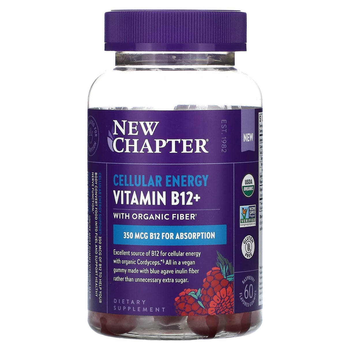 New Chapter, Cellular Energy Vitamin B12+, Raspberry, 350 mcg, 60 Flavored Gummies - Supply Center USA