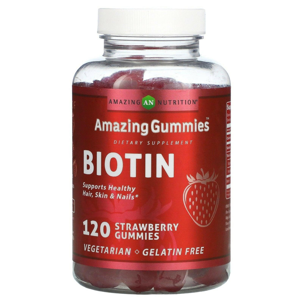 Amazing Nutrition, Amazing Gummies, Biotin, Strawberry, 120 Gummies - Supply Center USA