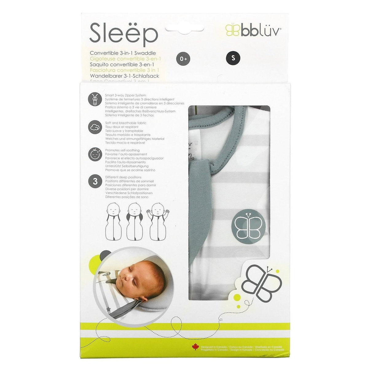 Bbluv, Sleep, Convertible 3-In-1 Swaddle, 0+ Months, Small, 1 Count - Supply Center USA