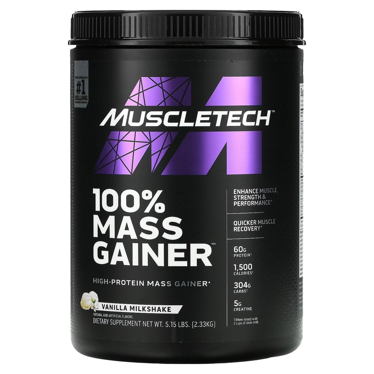 MuscleTech, 100% Mass Gainer, Chocolate Fudge Brownie, 5.15 lbs (2.33 kg) - Supply Center USA