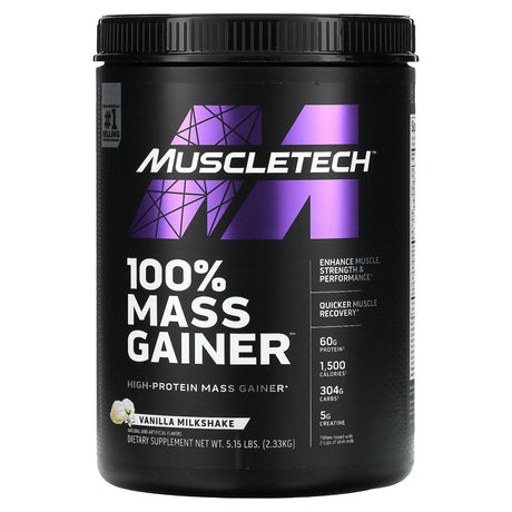 MuscleTech, 100% Mass Gainer, Chocolate Fudge Brownie, 5.15 lbs (2.33 kg) - Supply Center USA