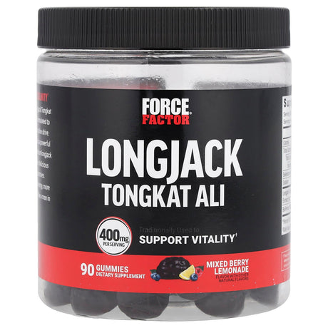 Force Factor, Longjack Tongkat Ali Gummies, Mixed Berry Lemonade, 400 mg, 90 Gummies (133 mg Per Gummy) - Supply Center USA