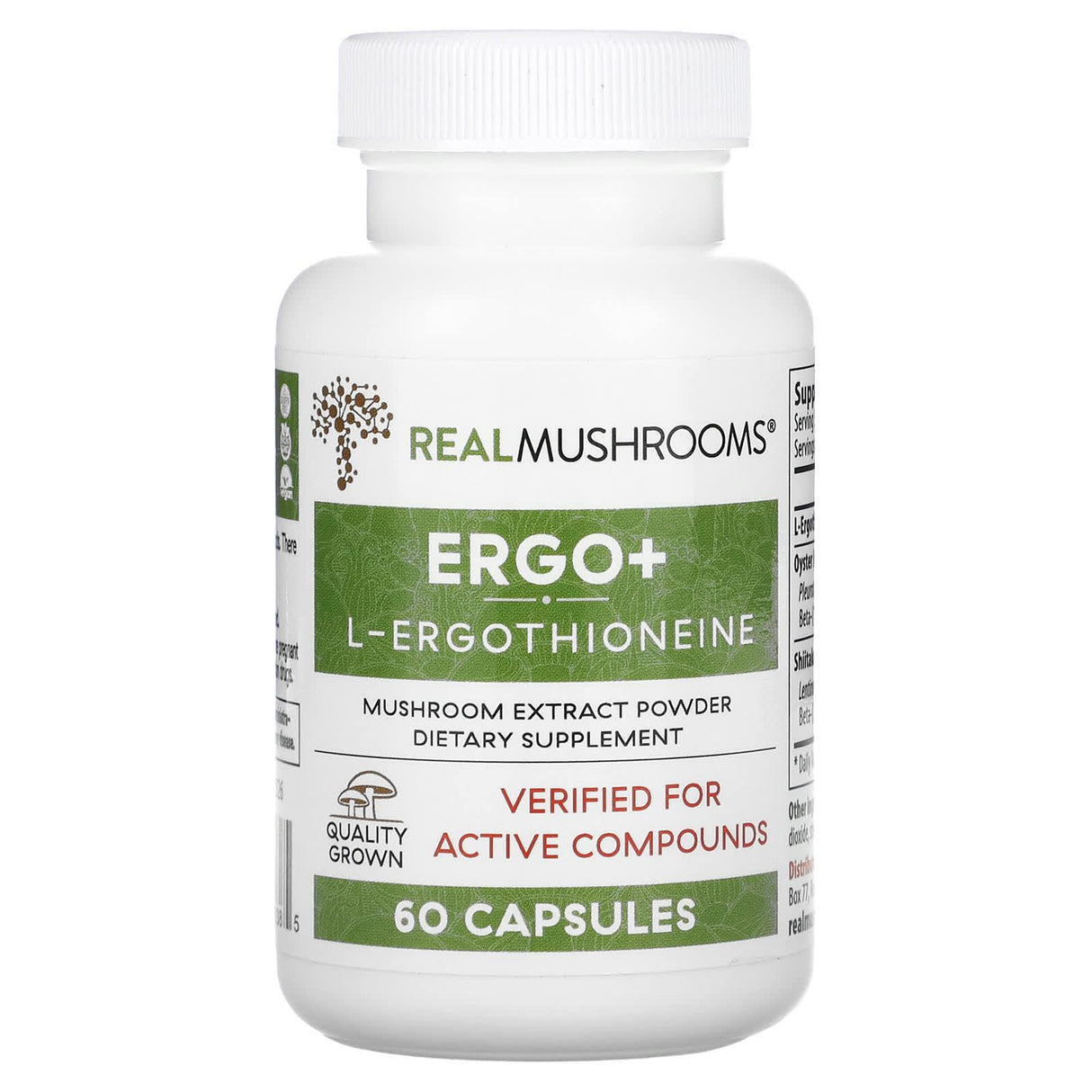 Real Mushrooms, ERGO + L-Ergothioneine, 60 Capsules - Supply Center USA