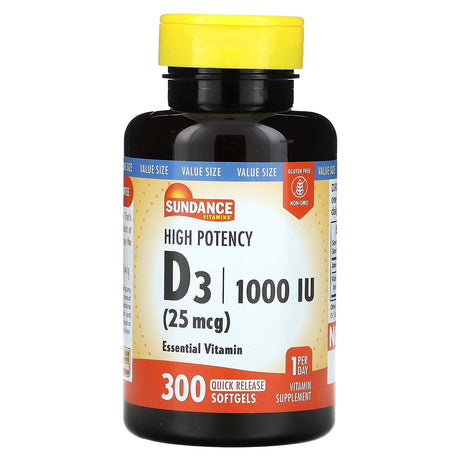 Sundance Vitamins, High Potency Vitamin D3, 25 mcg (1,000 IU), 300 Quick Release Softgels - Supply Center USA