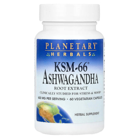 Planetary Herbals, KSM-66® Ashwagandha Root Extract, 600 mg, 60 Vegetarian Capsules (300 mg per Capsule) - Supply Center USA