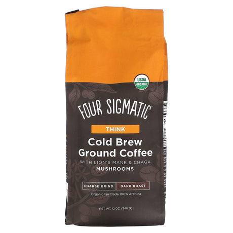 Four Sigmatic, Cold Brew Ground Coffee with Lion's Mane & Chaga Mushrooms, Think, Coarse Grind, Dark Roast, 12 oz (340 g) - Supply Center USA