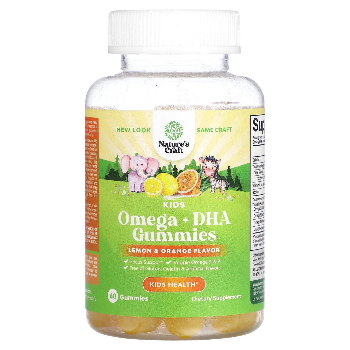 Natures Craft, Kids, Omega + DHA Gummies, Lemon & Orange, 60 Gummies - Supply Center USA