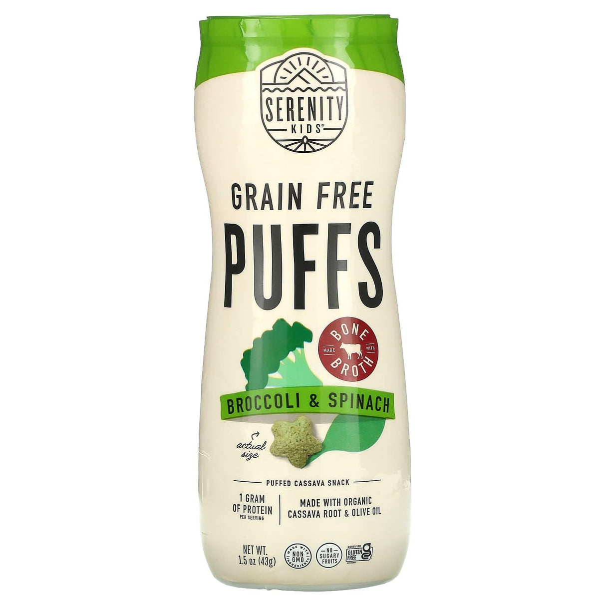 Serenity Kids, Grain Free Puffs, Broccoli & Spinach, 1.5 oz (43 g) - Supply Center USA