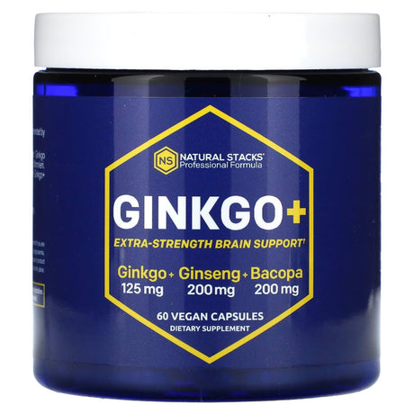 Natural Stacks, Ginkgo+, Extra Strength Brain Support , 60 Vegan Capsules - Supply Center USA