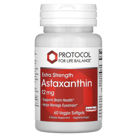 Protocol for Life Balance, Astaxanthin, Extra Strength, 12 mg, 60 Veggie Softgels - Supply Center USA