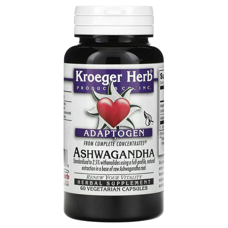 Kroeger Herb Co, Ashwagandha, 60 Vegetarian Capsules - Supply Center USA