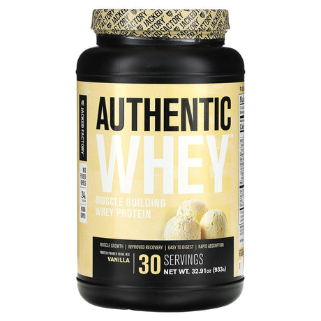 Jacked Factory, Authentic Whey, Muscle Building Whey Protein, Vanilla, 32.91 oz (933 g) - Supply Center USA