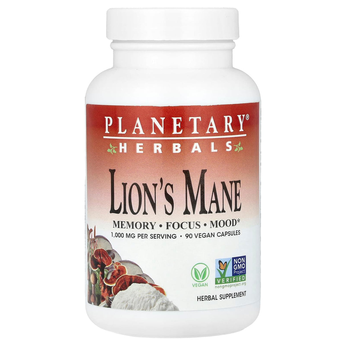 Planetary Herbals, Lion's Mane, 1,000 mg, 90 Vegan Capsules (500 mg per Capsule) - Supply Center USA