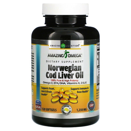 Amazing Nutrition, Norwegian Cod Liver Oil, Lemon, 1,250 mg, 120 Softgels - Supply Center USA