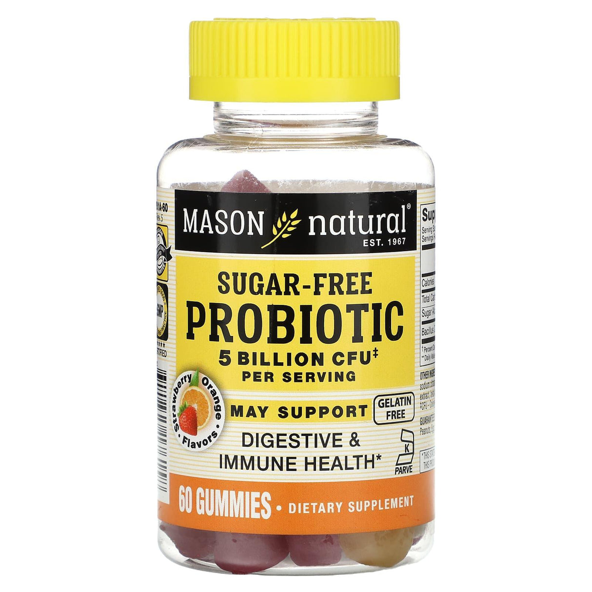 Mason Natural, Probiotic , Sugar Free, Strawberry Orange, 5 Billion CFU, 60 Gummies - Supply Center USA