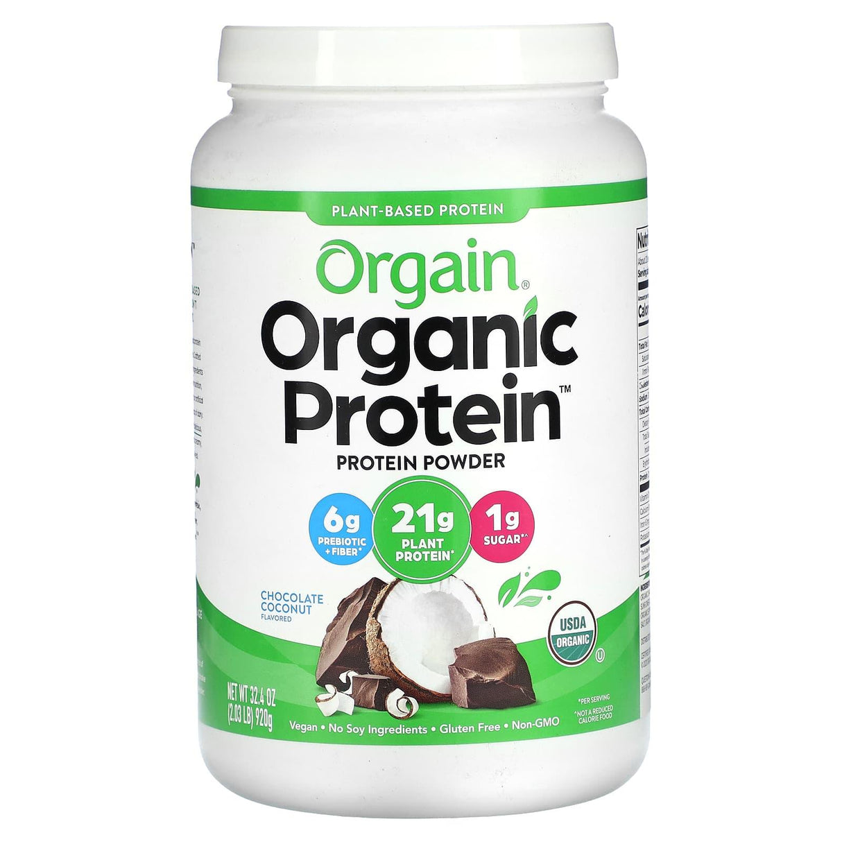 Orgain, Organic Protein Powder, Plant Based, Chocolate Coconut, 32.4 oz (920 g) - Supply Center USA