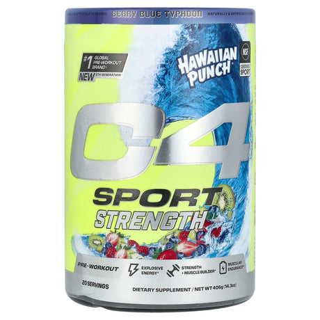 Cellucor, C4 Sport Strength, Pre-Workout, Hawaiian Punch®, Berry Blue Typhoon, 14.3 oz (406 g) - Supply Center USA