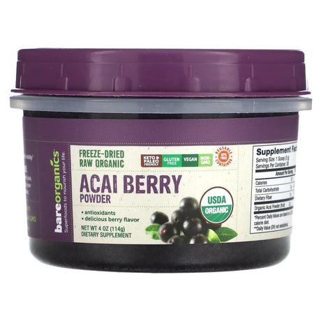 BareOrganics, Freeze-Dried Raw Organic Acai Berry Powder , 4 oz (114 g) - Supply Center USA