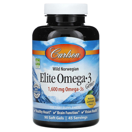 Carlson, Wild Norwegian, Elite Omega-3 Gems, Natural Lemon, 800 mg, 90 Soft Gels - Supply Center USA