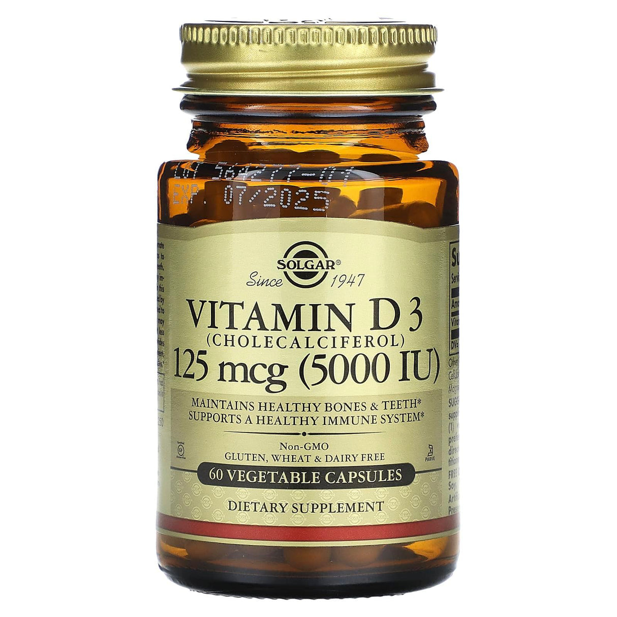 Solgar, Vitamin D3 (Cholecalciferol), 125 mcg (5,000 IU), 60 Vegetable Capsules - Supply Center USA