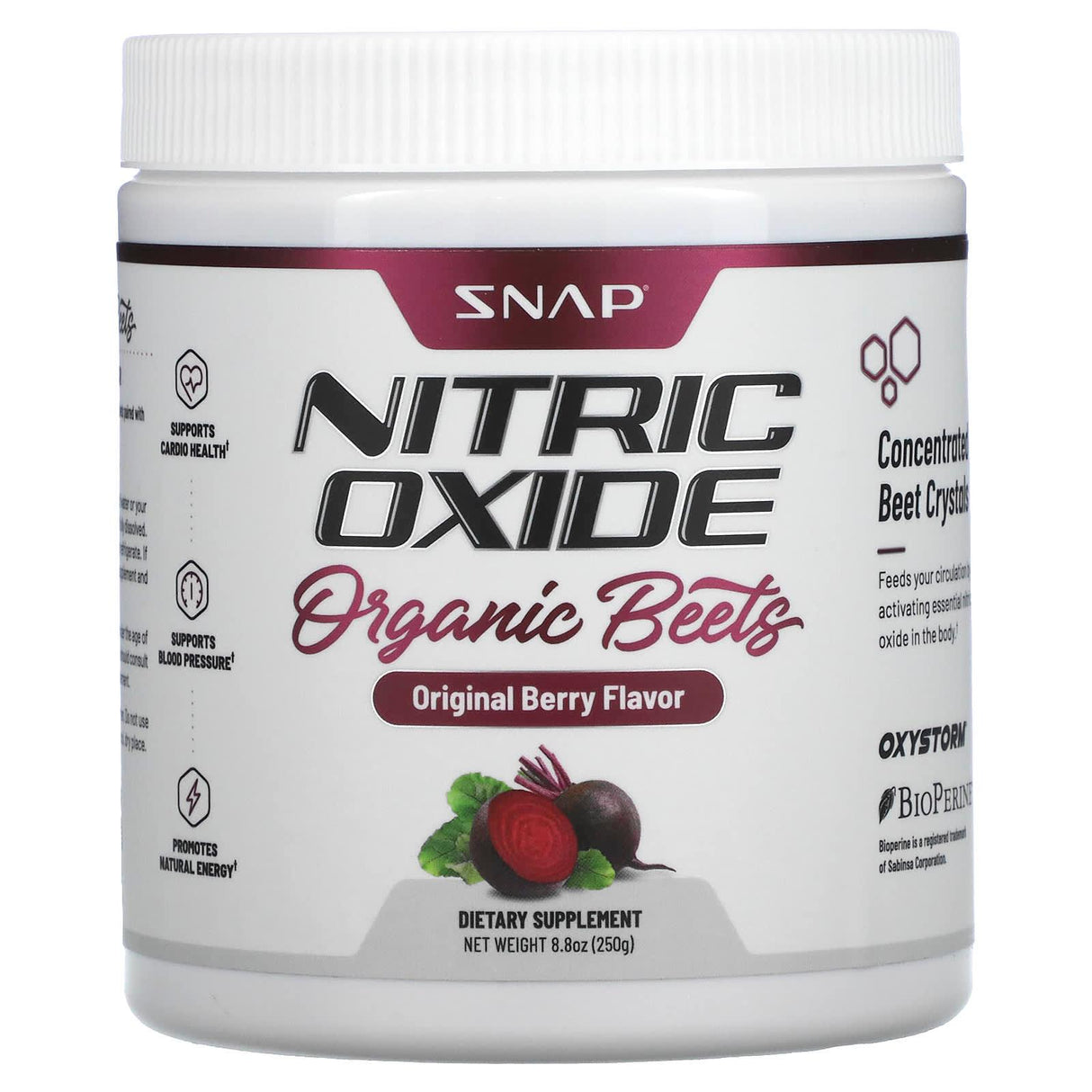 Snap Supplements, Nitric Oxide, Organic Beets, Cherry Lime, 8.8 oz (250 g) - Supply Center USA