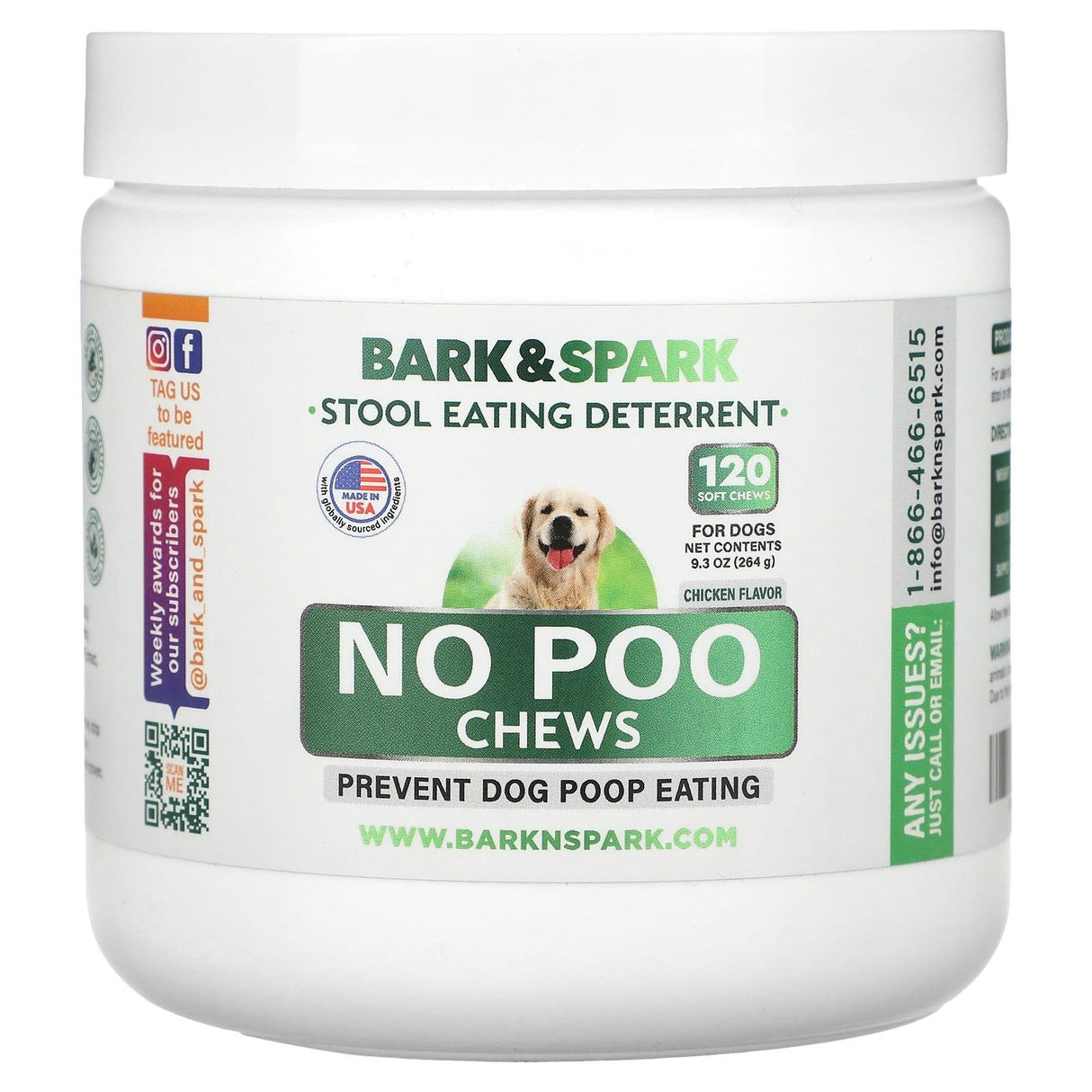 Bark&Spark, No Poo Chews, For Dogs, Chicken , 120 Soft Chews, 9.3 oz (264 g) - Supply Center USA