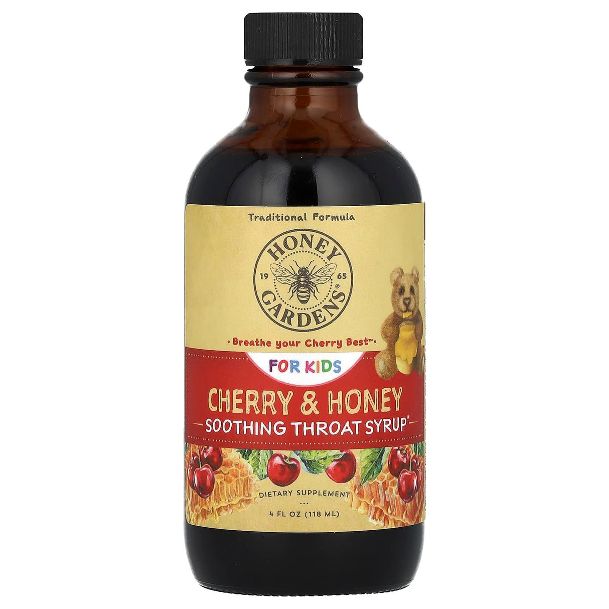 Honey Gardens, For Kids, Soothing Throat Syrup, Cherry & Honey , 4 fl oz (118 ml) - Supply Center USA