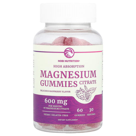 Nobi Nutrition, Magnesium Citrate Gummies, High Absorption, Raspberry, 600 mg, 60 Gummies (300 mg Per Gummy) - Supply Center USA