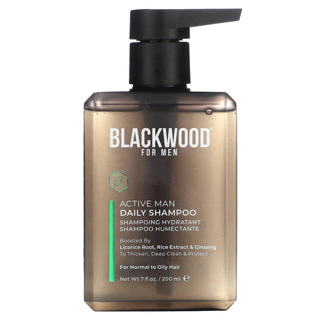 Blackwood For Men, Active Man Daily Shampoo, Licorice Root, Rice Extract, & Ginseng, 7 fl oz (200 ml) - Supply Center USA