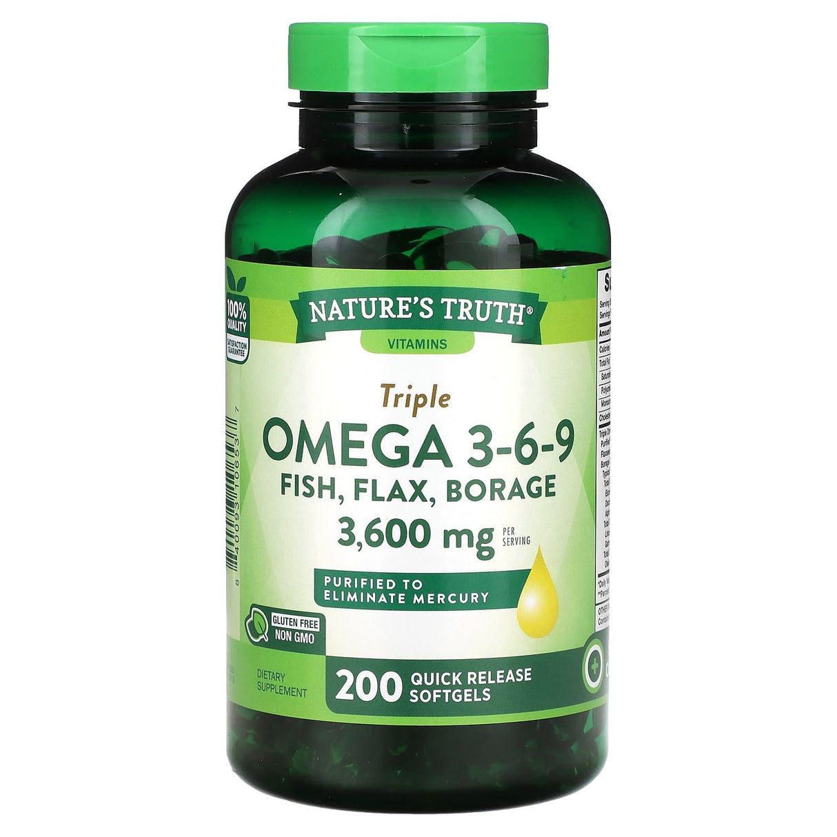 Nature's Truth, Vitamins, Triple Omega 3-6-9, Fish, Flax, Borage, 1,200 mg, 200 Quick Release Softgels - Supply Center USA