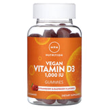 MRM Nutrition, Vegan Vitamin D3 Gummies, Strawberry & Raspberry, 1,000 IU, 60 Gummies - Supply Center USA