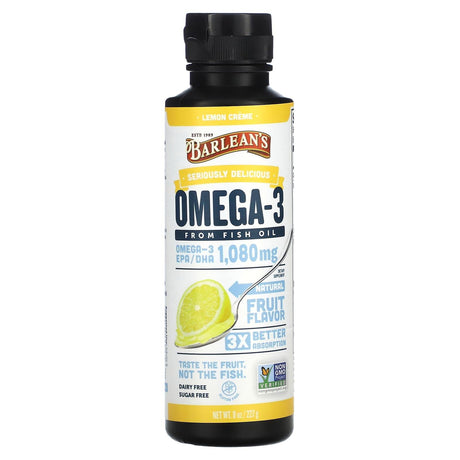 Barlean's, Omega 3 from Fish Oil, Lemon Creme, 1,080 mg, 8 oz (227 g) - Supply Center USA