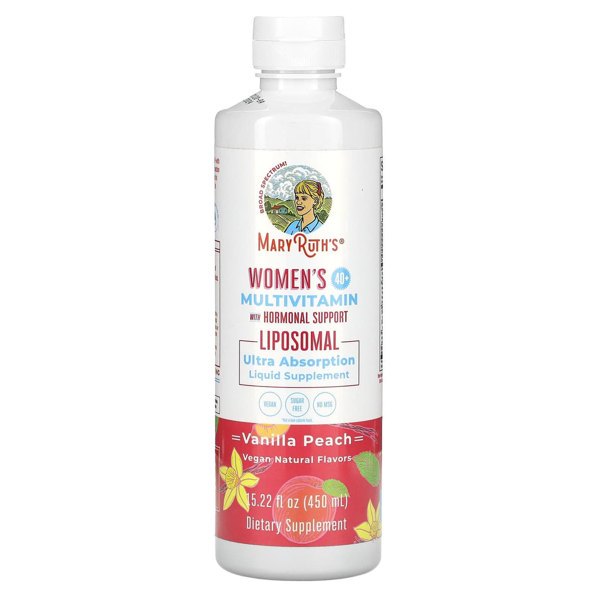 MaryRuth's, Women's 40+ Multivitamin with Hormonal Support, Vanilla Peach, 15.22 fl oz (450 ml) - Supply Center USA