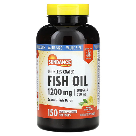 Sundance Vitamins, Odorless Coated Fish Oil, Natural Lemon, 1,200 mg, 150 Softgels - Supply Center USA