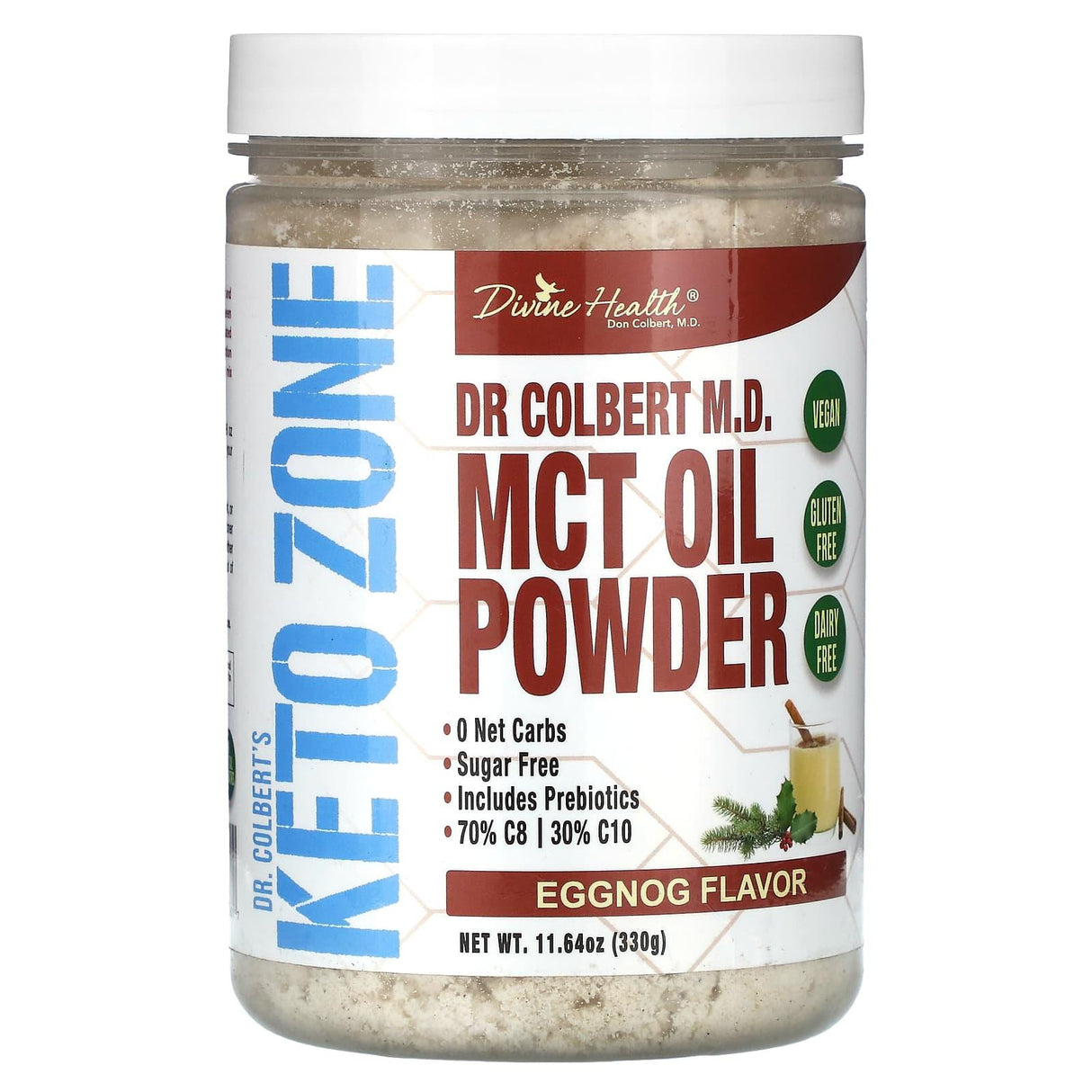 Divine Health, Dr. Colbert's Keto Zone, MCT Oil Powder, Eggnog, 11.64 oz (330 g) - Supply Center USA