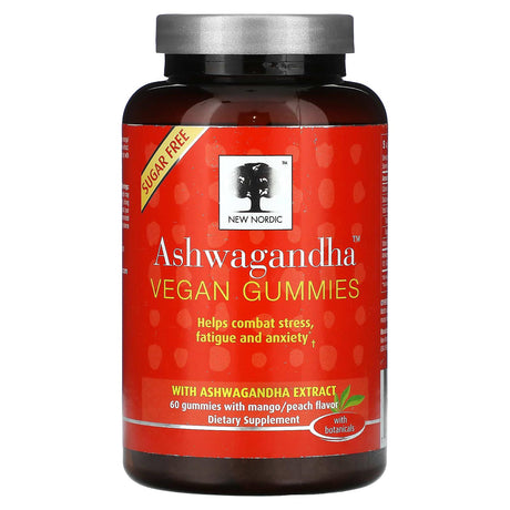 New Nordic US Inc, Ashwagandha Vegan Gummies, Mango and Peach, 60 Gummies - Supply Center USA