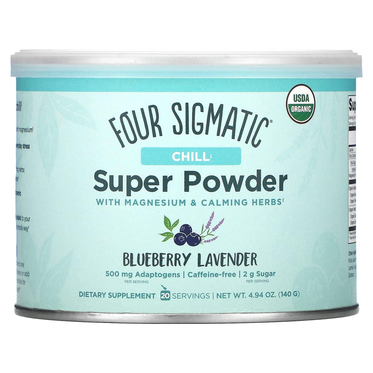 Four Sigmatic, Chill Super Powder with Magnesium & Calming Herbs, Blueberry Lavender, 4.94 oz (140 g) - Supply Center USA