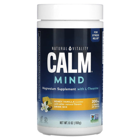 Natural Vitality, CALM Mind, Magnesium Supplement with L-Theanine Drink Mix, Unflavored, 6 oz (168 g) - Supply Center USA