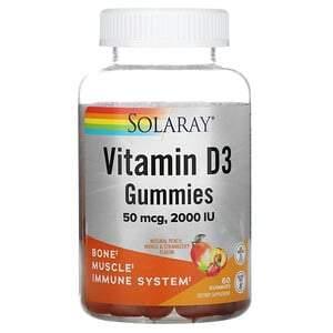 Solaray, Vitamin D3 Gummies, Natural Peach, Mango, & Strawberry, 25 mcg (1,000 IU), 60 Gummies - Supply Center USA