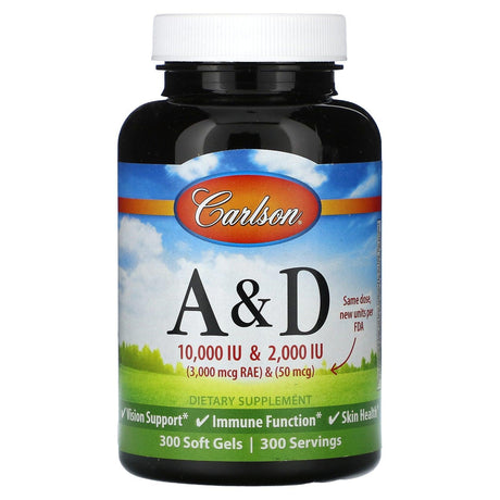 Carlson, Vitamins A & D, 300 Soft Gels - Supply Center USA