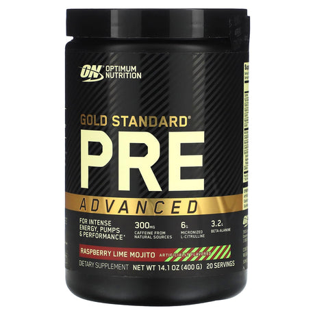 Optimum Nutrition, Gold Standard Pre Advanced, Raspberry Lime Mojito, 14.1 oz (400 g) - Supply Center USA