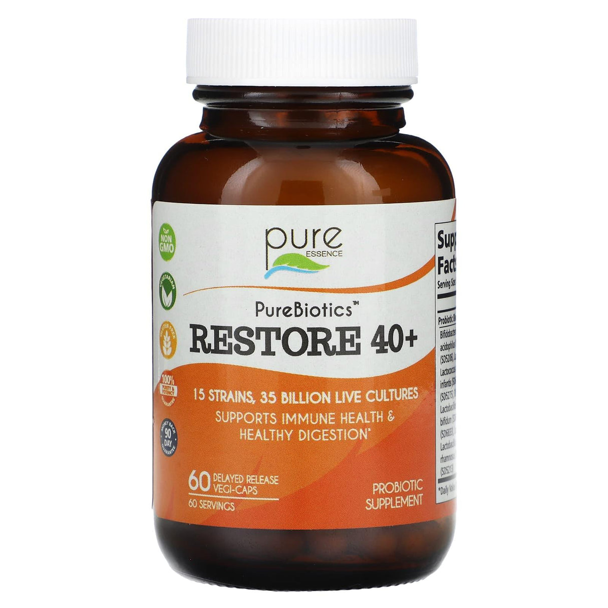 Pure Essence, PureBiotics, Restore 40+, 35 Billion, 60 Delayed Release Vegi-Caps - Supply Center USA