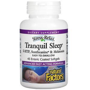 Natural Factors, Stress-Relax, Tranquil Sleep, 5-HTP, Suntheanine & Melatonin, 45 Enteric Coated Softgels - Supply Center USA