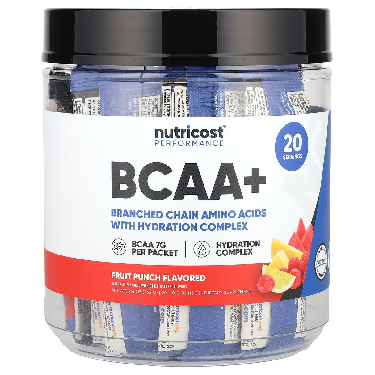 Nutricost, Performance, BCAA+, Fruit Punch, 20 Packets, 0.5 oz (13 g) Each - Supply Center USA