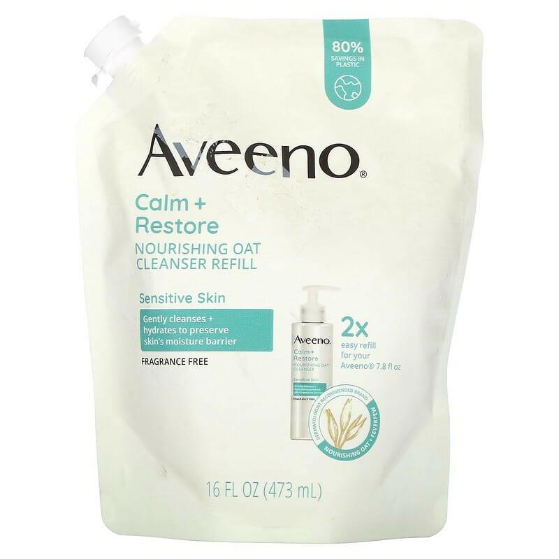 Aveeno, Calm + Restore, Nourishing Oat Cleanser, Refill, Fragrance Free, 16 fl oz (473 ml) - Supply Center USA