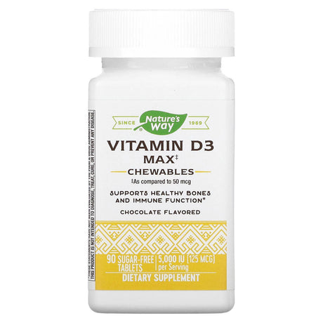 Nature's Way, Vitamin D3 Max, Chocolate, 125 mcg (5,000 IU), 90 Sugar-Free Tablets - Supply Center USA