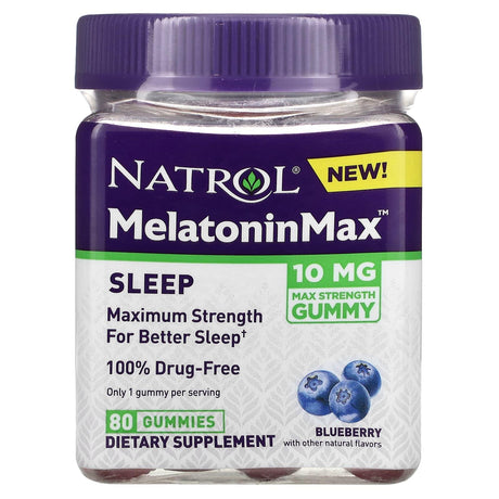 Natrol, Melatonin Max, Sleep, Blueberry, 10 mg, 80 Gummies - Supply Center USA