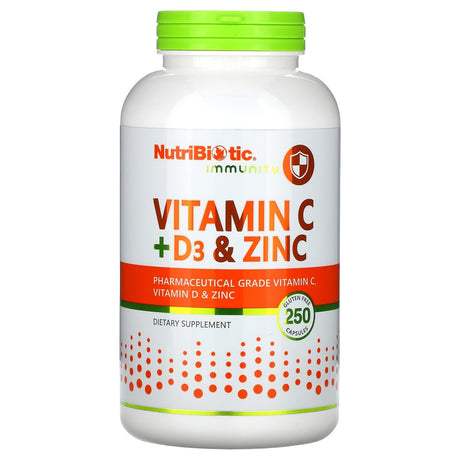 NutriBiotic, Immunity, Vitamin C + D3 & Zinc, 250 Capsules - Supply Center USA