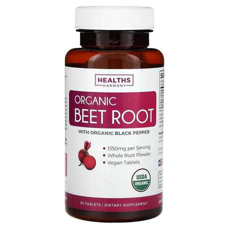 Healths Harmony, Organic Beet Root With Organic Black Pepper, 30 Tablets - Supply Center USA