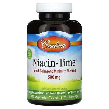 Carlson, Niacin-Time , 500 mg, 250 Vegetarian Tablets - Supply Center USA